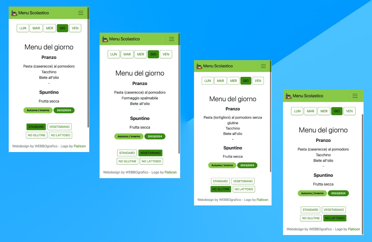 Varie opzioni di menu selezionabili