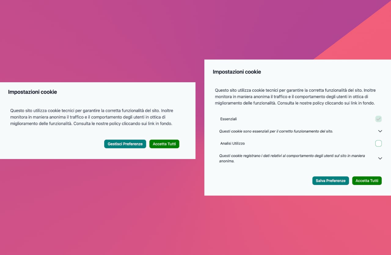 Finestra di scelta dei cookies