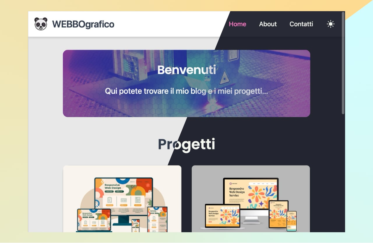 immagine del sito con tema chiaro/scuro